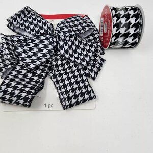 Black white Houndstooth ribbon and decor bow christmas gift wrapping decor